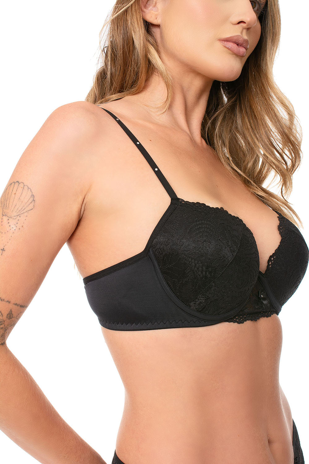 Conjunto Lingerie Lagasi de Renda e Micro C. Aplic Na Alça Preto - REF. 512045