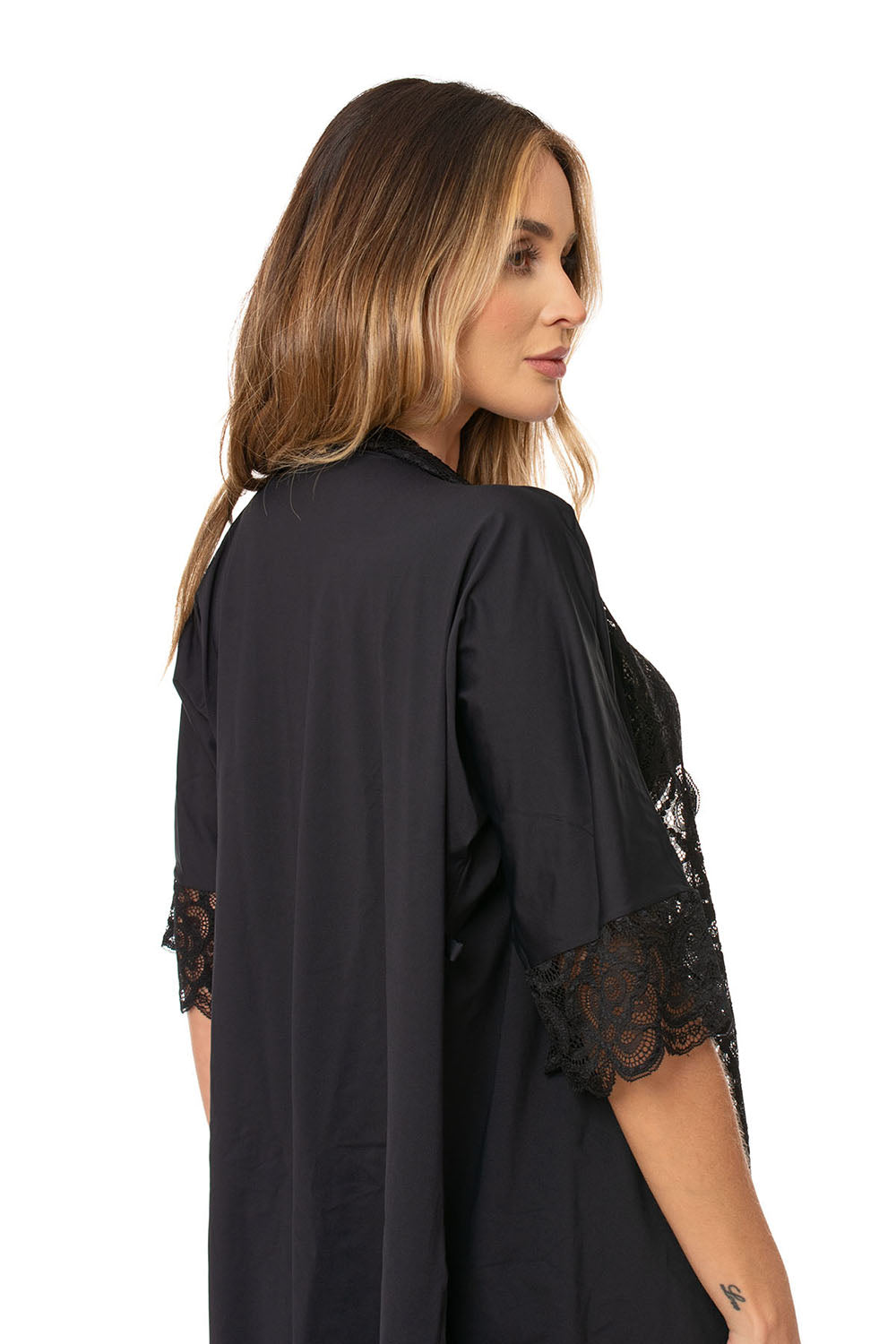 Robe Lagasi Microfibra C.Renda Preto - REF. 3112