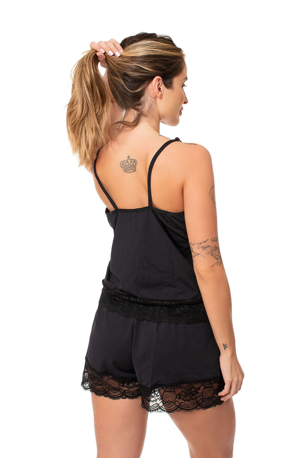 Conjunto Pijama Feminino Lagasi Curto Renda Preta - REF. 3082