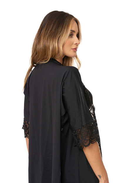 Robe Lagasi Microfibra C.Renda Preto - REF. 3112