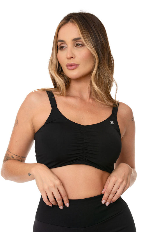 Top Fitness Lagasi Franzido Alça Larga Preto - REF. 3133