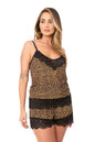 Conjunto Pijama Feminino Lagasi Curto Onça Renda Preta Short Onça - REF. 3082