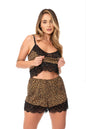 Conjunto Pijama Feminino Lagasi Curto Onça Renda Preta Short Onça - REF. 3082