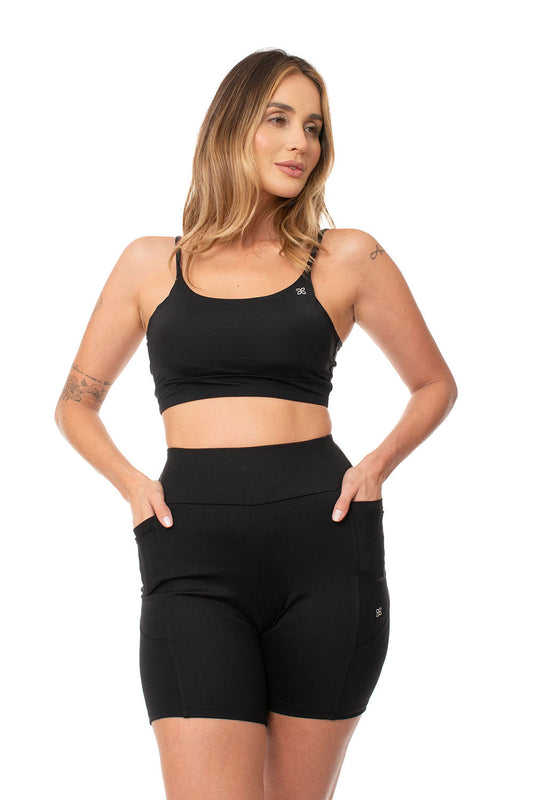 Short Fitness C. Recorte e Bolso Lagasi Preto - REF. 3131
